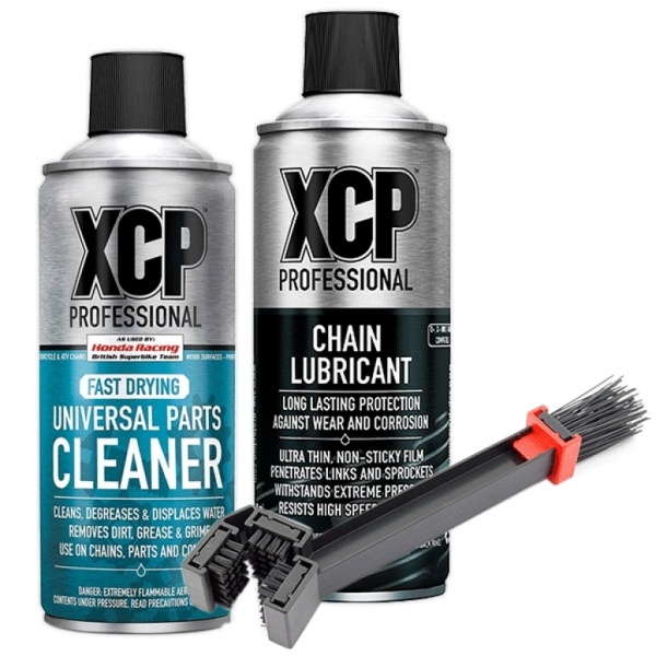 XCP Complete Motorcycle Chain Care Kit - Cleaner 400ml - Lubricant 400ml - Brush